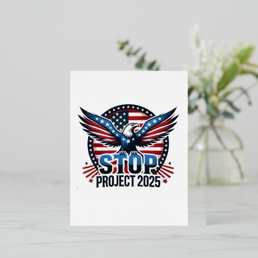 プロジェストップクト2025 – 民主主義を守る – 青に投票 箔シーズンポストカード (立ち正面)