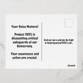 プロジェストップクト2025 – 民主主義を守る – 青に投票 箔シーズンポストカード (裏面)