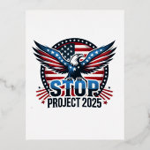 プロジェストップクト2025 – 民主主義を守る – 青に投票 箔シーズンポストカード (正面)