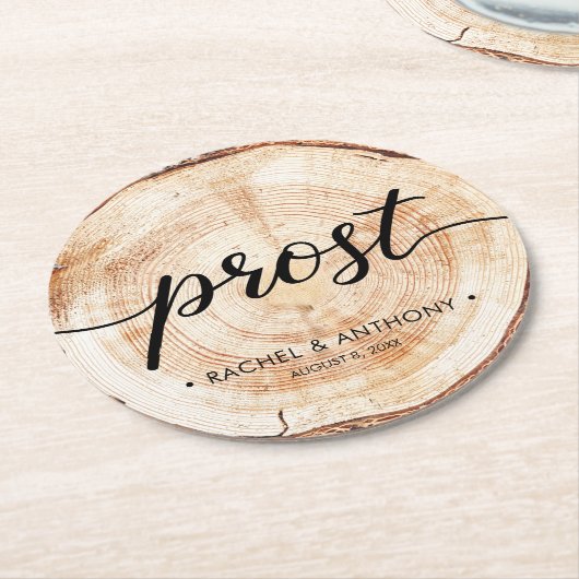プロスト結婚ドイツの木目丸カスタム ラウンドペーパーコースター (アングル)