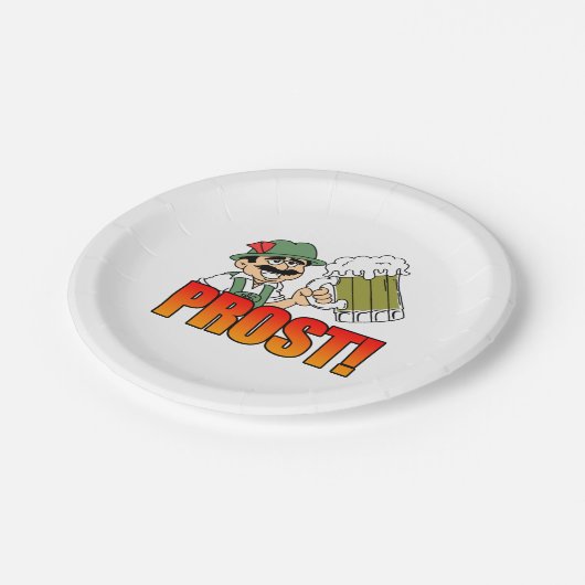 プロスト！レデルローセンの漫画を着たドイツおもしろい人男性 ペーパープレート (アングル)