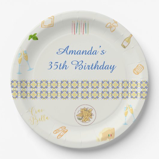 プロセッコとパスタの誕生日 ペーパープレート (正面)