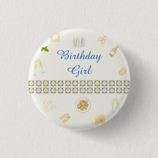 プロセッコとパスタの誕生日 缶バッジ (正面)