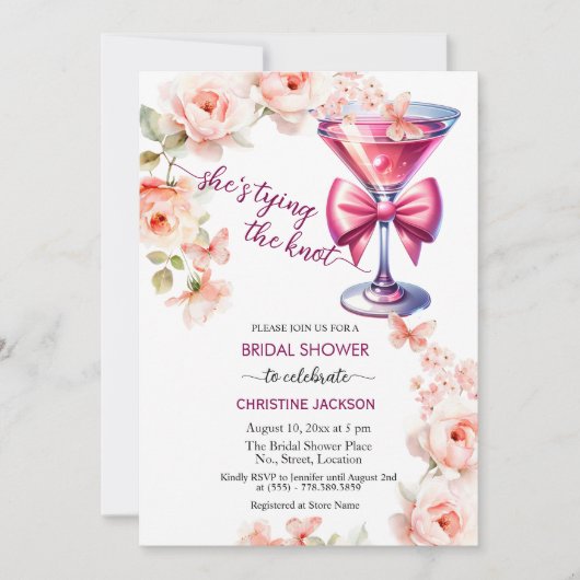 プロセッコグラス彼女は結び目ブライダルシャワー 招待状 (正面)