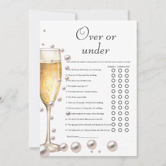 プロセッコゲームカードの上または下ブライダルシャワー 案内状 (正面)