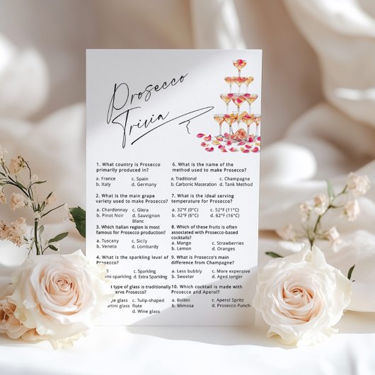 プロセッコトリビア明るい赤紫色花びらブライダルシャワーゲーム