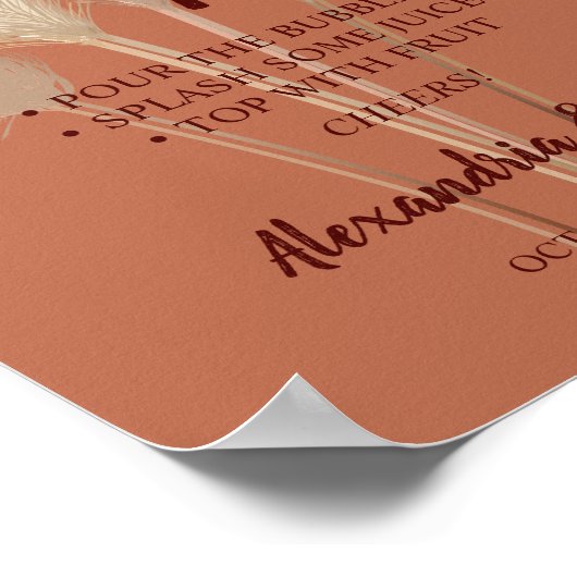 プロセッコ パンパス グラス ウェディング サインをカスタマイズ ポスター (角)