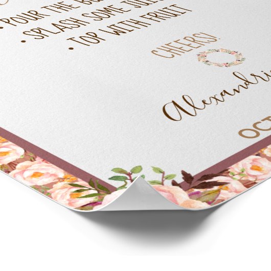 プロセッコ ピンク フラワーフレーム ウェディングを豪華に ポスター (角)