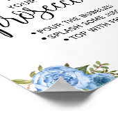 プロセッコ ブルーフラワーブライダルシャワーサインをカスタマイズ ポスター (角)