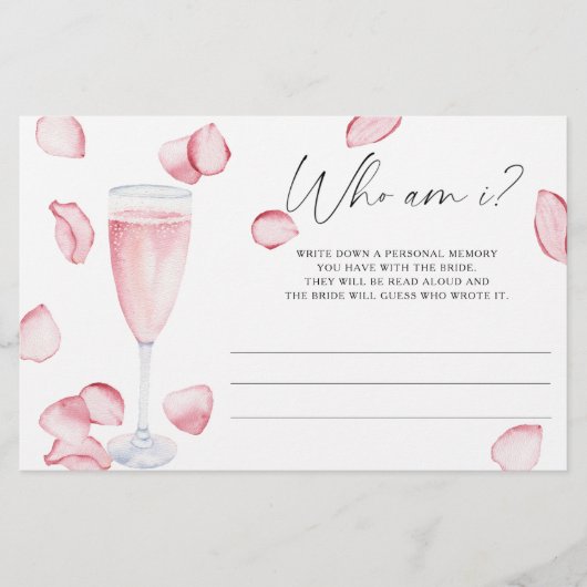 プロセッコ – 私は誰かブライダルシャワーゲーム 便箋 (正面)