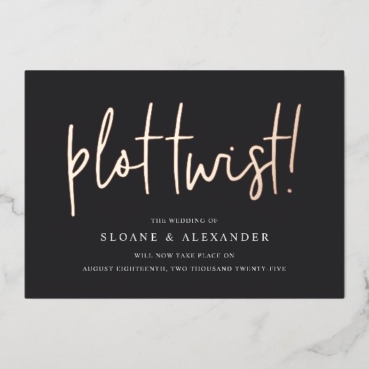 プロットの転換 | 現代の箔押し結婚式の日程変更カード 箔招待状 (正面)