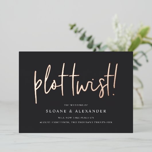 プロットの転換 | 現代の箔押し結婚式の日程変更カード 箔招待状 (立ち正面)