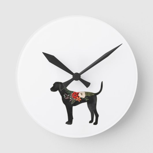プロットハウンドドッグブレッドボホフローラシルエット ラウンド壁時計 (正面)