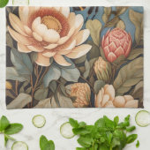 プロテアの花が咲く美しいガーデンビー キッチンタオル (折り畳み)