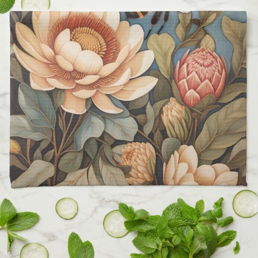 プロテアの花が咲く美しいガーデンビー キッチンタオル (折り畳み)