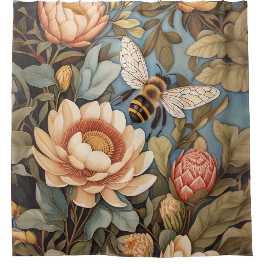 プロテアの花が咲く美しいガーデンビー シャワーカーテン (正面)