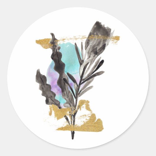 プロテアの花と金ゴールド要素を詰めたシール ラウンドシール (正面)