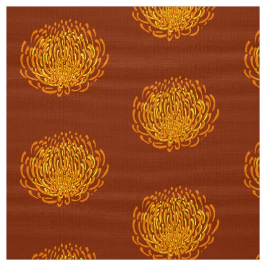 プロテアの花のプリント: 、黄色い茶色、オレンジ ファブリック (見本)