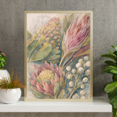 プロテアの花のボタニカルアート | プロテアの花のイラスト ポスター