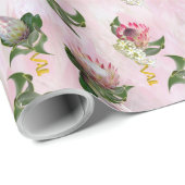 プロテアの花の花房とセージ葉の花 ラッピングペーパー (ロールコーナー)