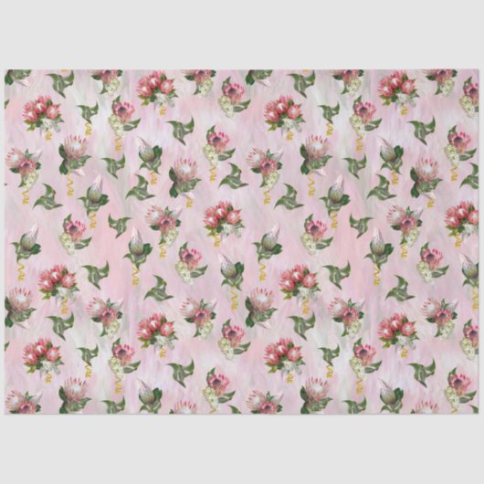 プロテアの花の花房とセージ葉の花 薄葉紙 (正面)