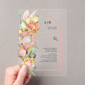 プロテアの花パンパスグラスとユーカリ結婚スの アクリル招待状 (インサイチュ (ポータブル))