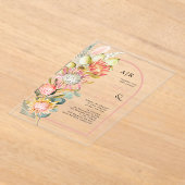 プロテアの花パンパスグラスとユーカリ結婚スの アクリル招待状 (レイダウン)