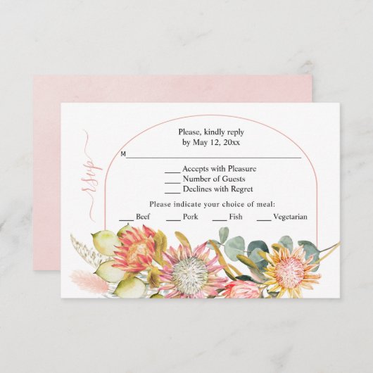 プロテアの花パンパスグラスとユーカリ結婚スの 出欠カード (正面/裏面)