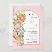 プロテアの花、パンパス草、ユーカリのウェディング 招待状 (正面)