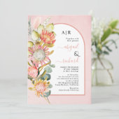 プロテアの花、パンパス草、ユーカリのウェディング 招待状 (スタンド正面)