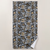 プロテアろうけつ染めハワイアン熱帯フローラ – シルバー ビーチタオル (正面)