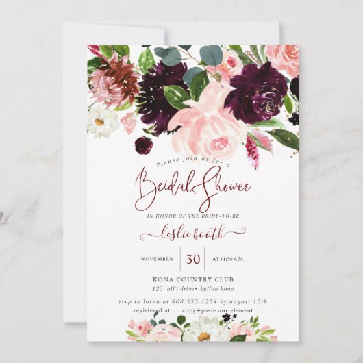 プロテアエレガントクリーム赤面バラブライダルシャワー 招待状 (正面)