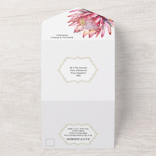 プロテアシュガーブッシュフインボス水彩美化主義者 オールインワン招待状 (外側)