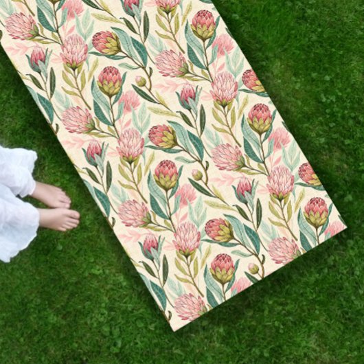 プロテアフラワーデザートフローラピンク柄 ヨガマット