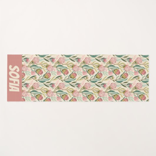 プロテアフラワーフローラピンク緑のパターン名 ヨガマット (正面(横))