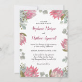 プロテアフラワーユーカリプトゥス葉結婚フローラ 招待状 (正面)