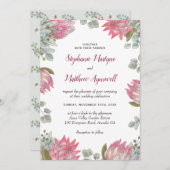 プロテアフラワーユーカリプトゥス葉結婚フローラ 招待状 (正面/裏面)