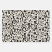 プロテアフローラブロックプリントミルフルール黒リネン ラッピングペーパーシート (正面2)