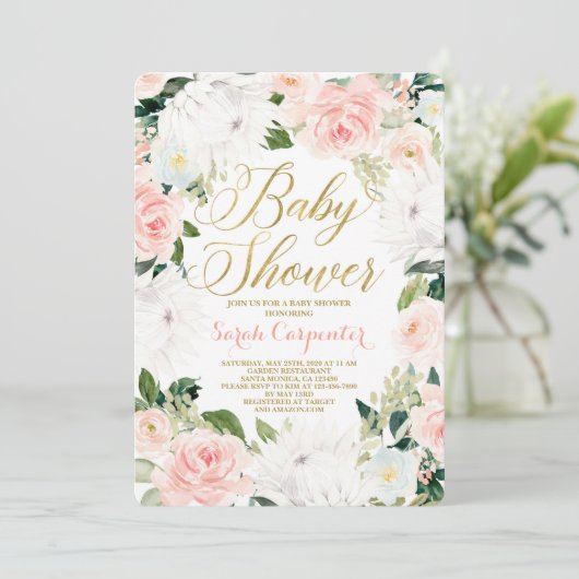 プロテアフローラベビーシャワーの女の子の招待 招待状 (スタンド正面)