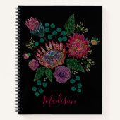 プロテアモダンフローラステッチパーソナライズされた名 ノートブック (正面)