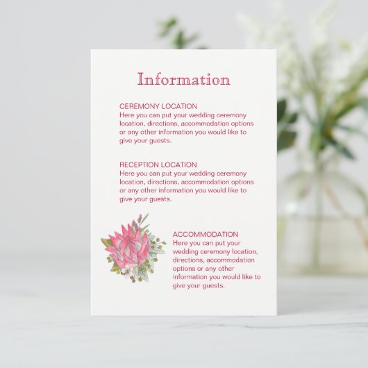 プロテア結婚フラワー情報カード エンクロージャーカード (スタンド正面)