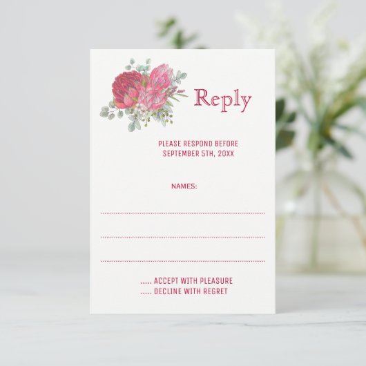 プロテア結婚花の返信カード 出欠カード (スタンド正面)