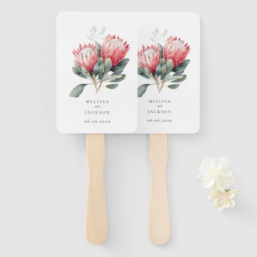 プロテア赤面ウオーターカラーフラワー結婚ズ ハンドファン (正面&裏面)