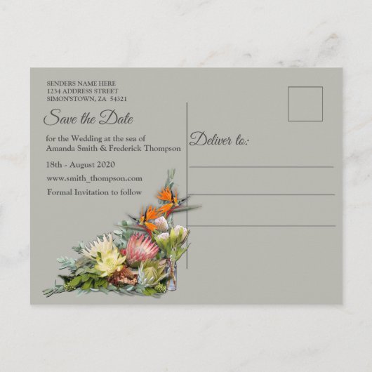 プロテア – ストレリツィア・フラワーズセーブザ・デート 案内ポストカード (裏面)