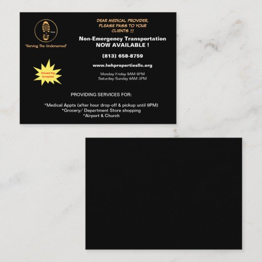 プロバイダーのL.W.H. Properties, LLCメールフライヤー ノートカード (正面/裏面)