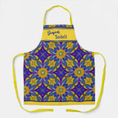 プロバンカルキッチンブルー&イエローボンジュールソレイユ エプロン (正面)