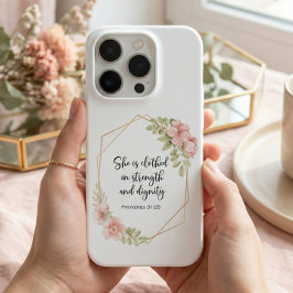 プロバーズ31:25 強さと尊厳 フローラル iPhone 15 PROケース