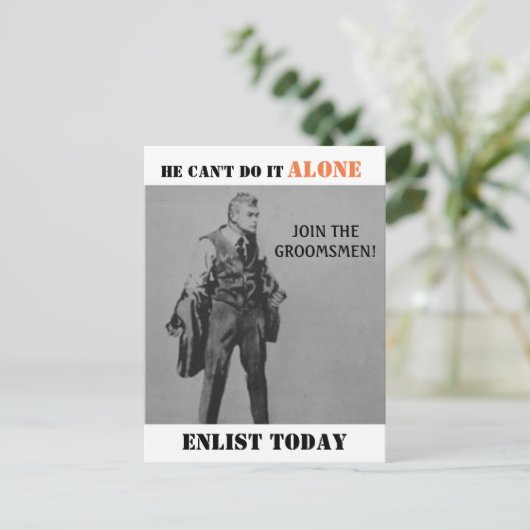 プロパガンダをテーマにした花婿介添人またはグロムスマン招待状 インビテーションポストカード (スタンド正面)