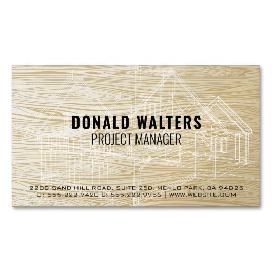 プロパティ開発者 |木材のブループリント マグネット名刺 (正面)
