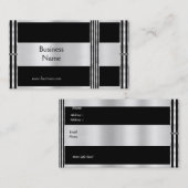 プロファイルカードビジネスアールデコブラックシルバーストライプ 名刺 (正面/裏面)